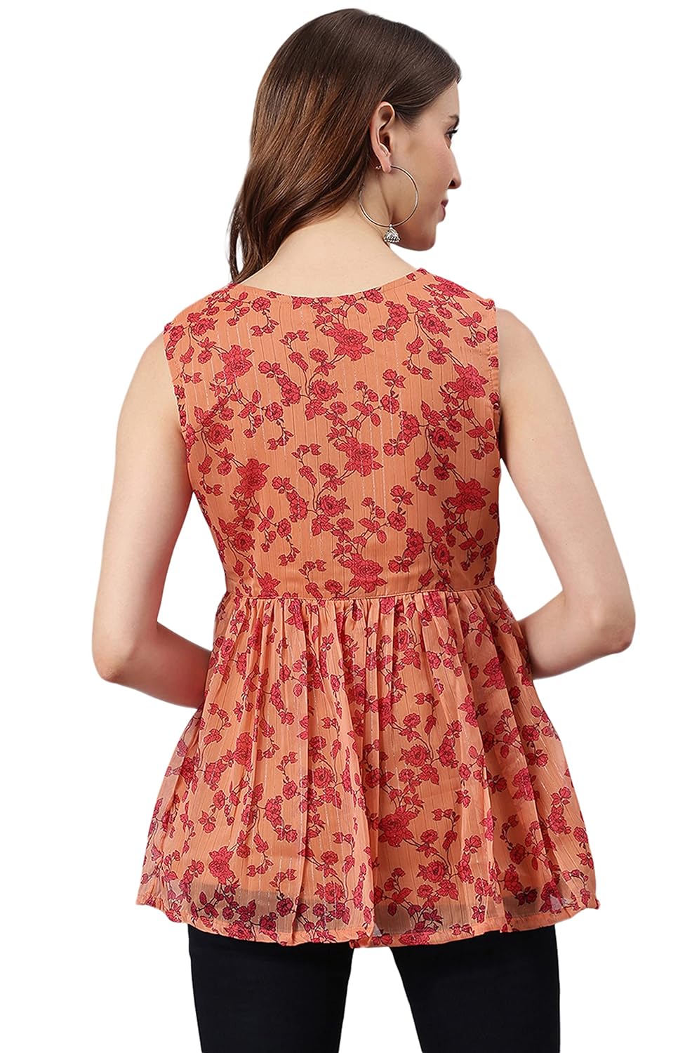 Janasya Women's Orange Poly Georgette Top