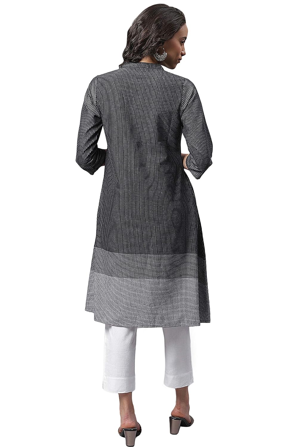 Janasya Women's Black Cotton Kurta with Pocket