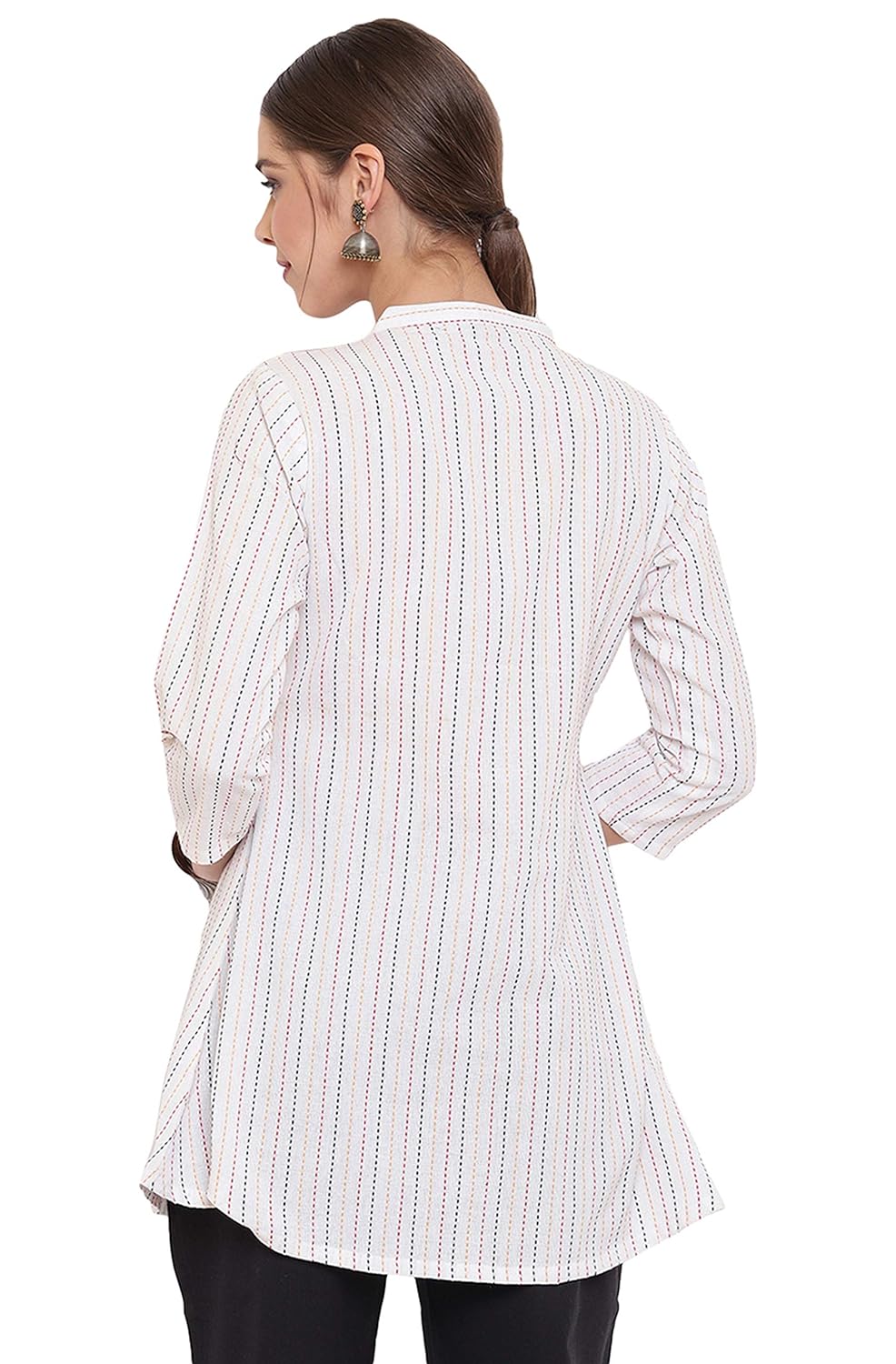 Janasya Women's White Weaved Cotton A-Line Top