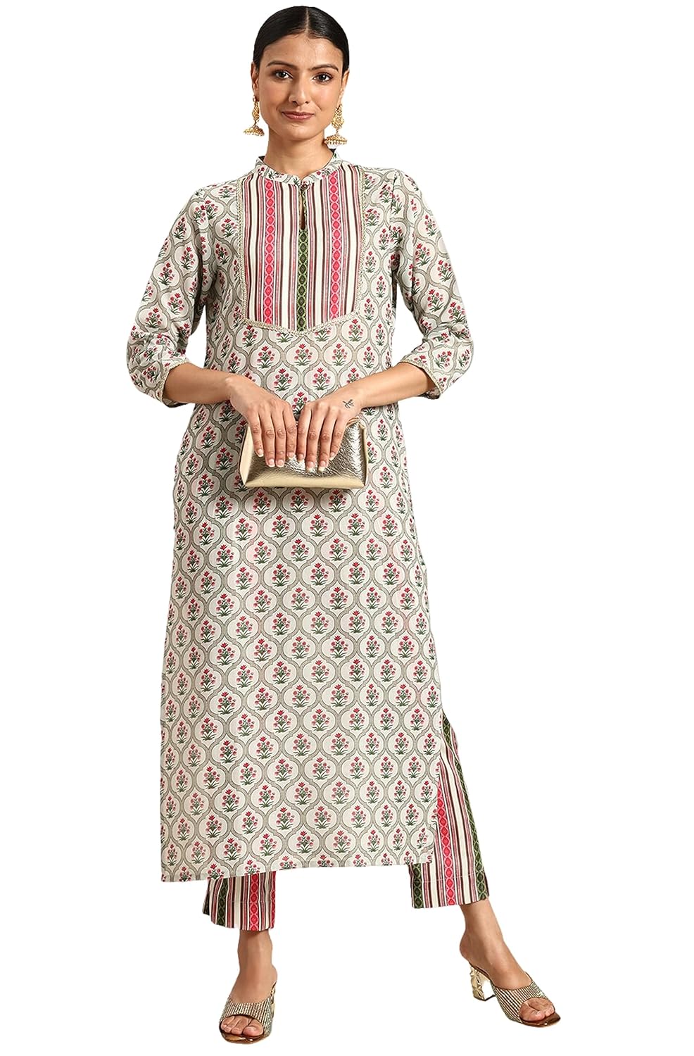 Janasya Women's Multicolor Moss Digital Floral Printed Kurta with Pant