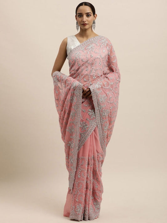 Kasee Floral Embroidered Pure Georgette Saree