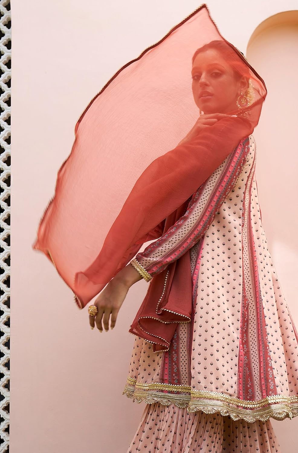 Janasya Women's Georgette Digital Floral Printed Embellished Kurta Set Multi Colour