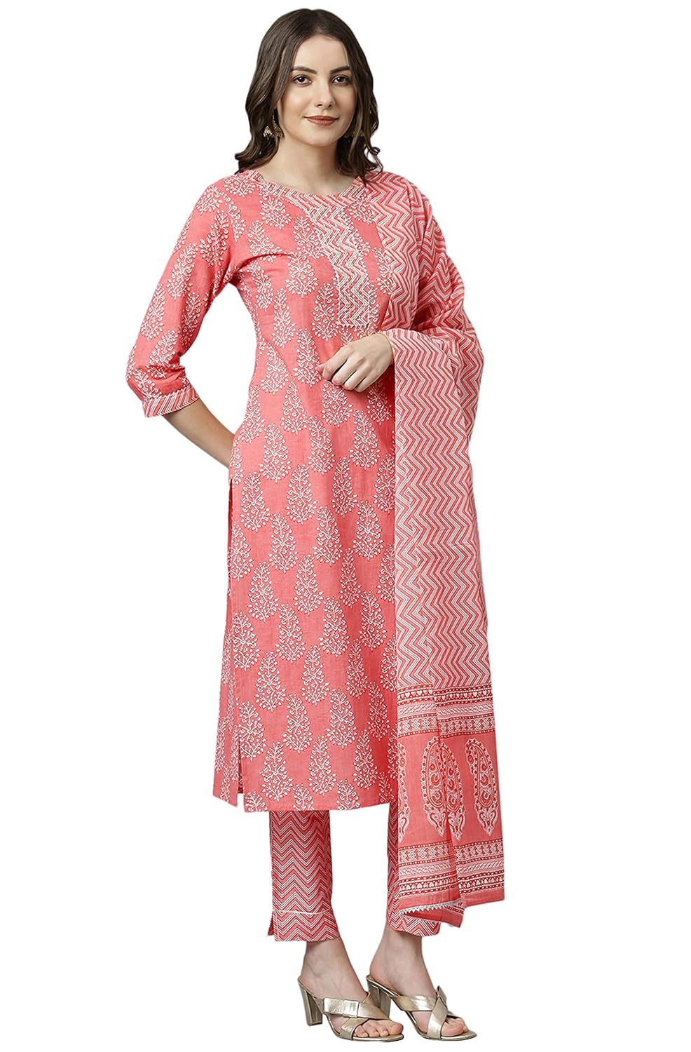 Janasya Women's Cotton Light Pink Kurta with Pant and Dupatta