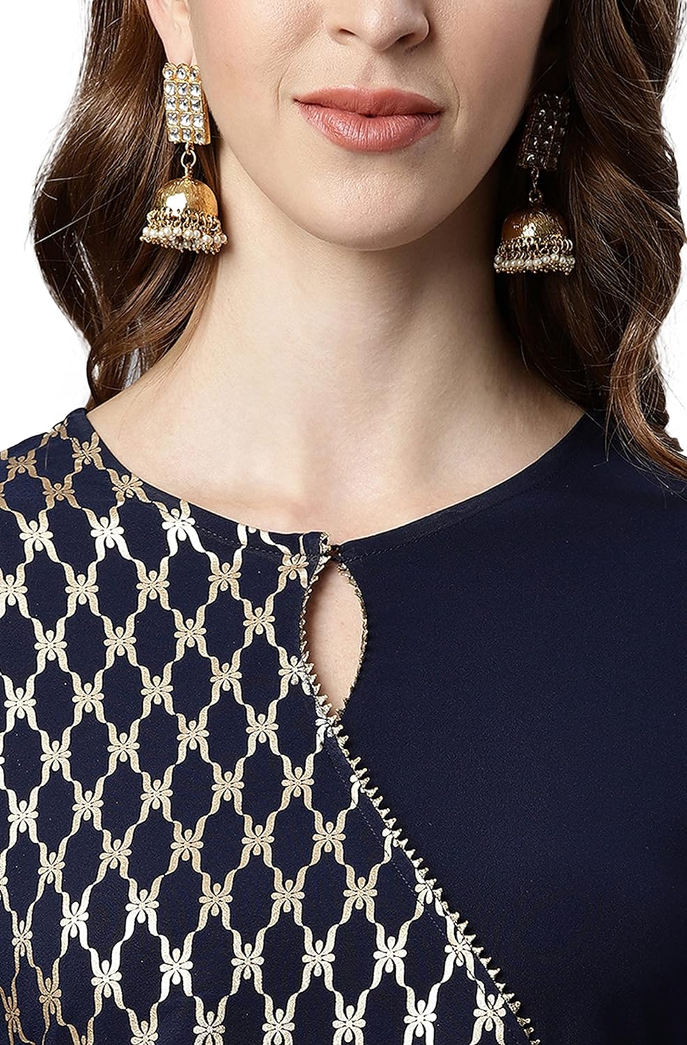 Janasya Women's Navy Blue Poly Crepe Kurta