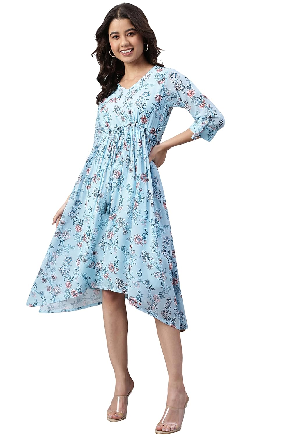 Janasya Women's Georgette V-Neck Dress