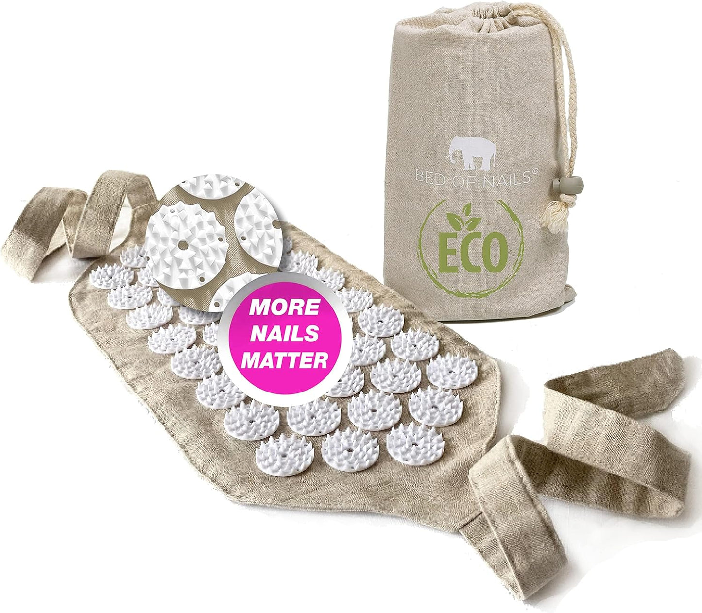 Original Premium Comfortable ECO Acupressure Mat Strap Wrap, 1848 Acupuncture Pressure Points, On The Go Back Pain Relief, Tendonitis, Cellulite, FSA/HSA Eligible, Drawstring Bag, 15x8