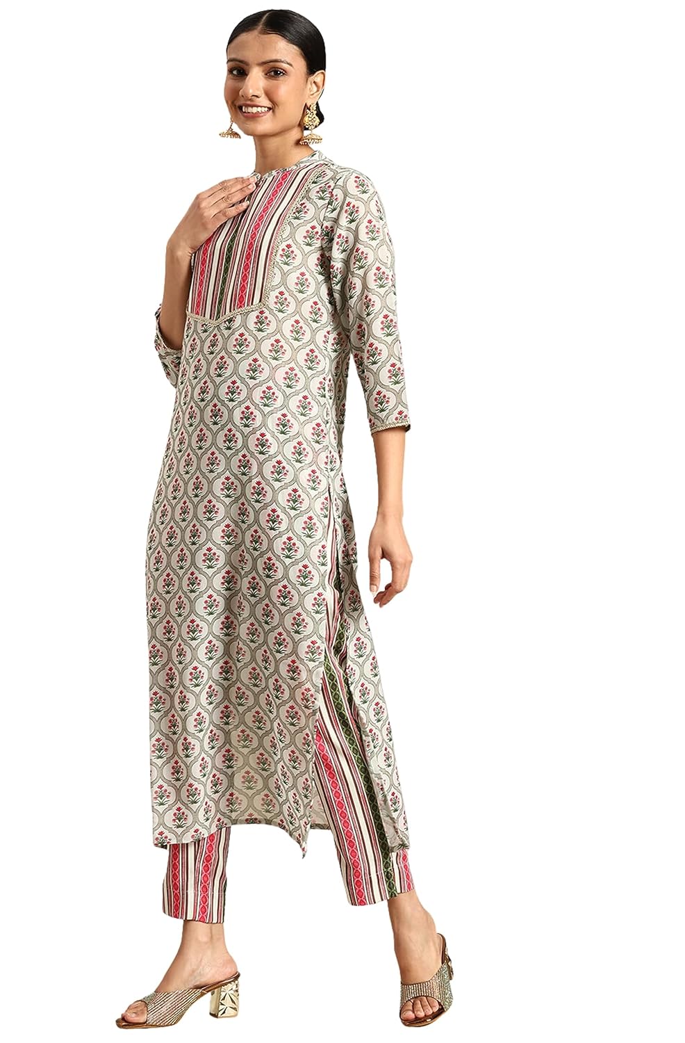 Janasya Women's Multicolor Moss Digital Floral Printed Kurta with Pant