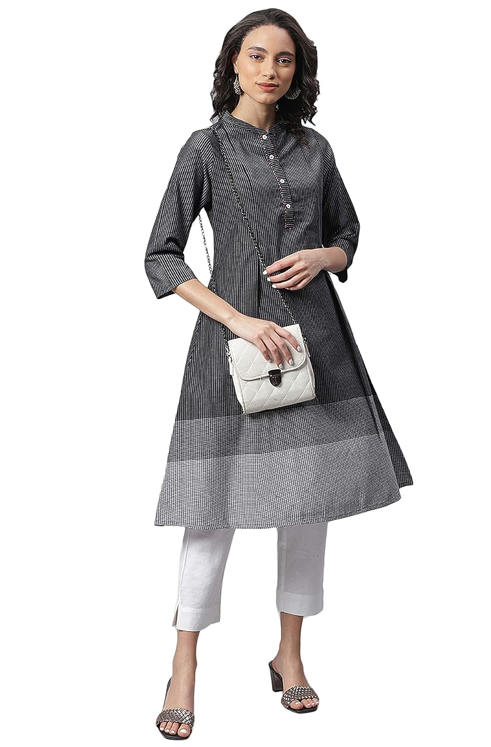 Janasya Women's Black Cotton Kurta with Pocket