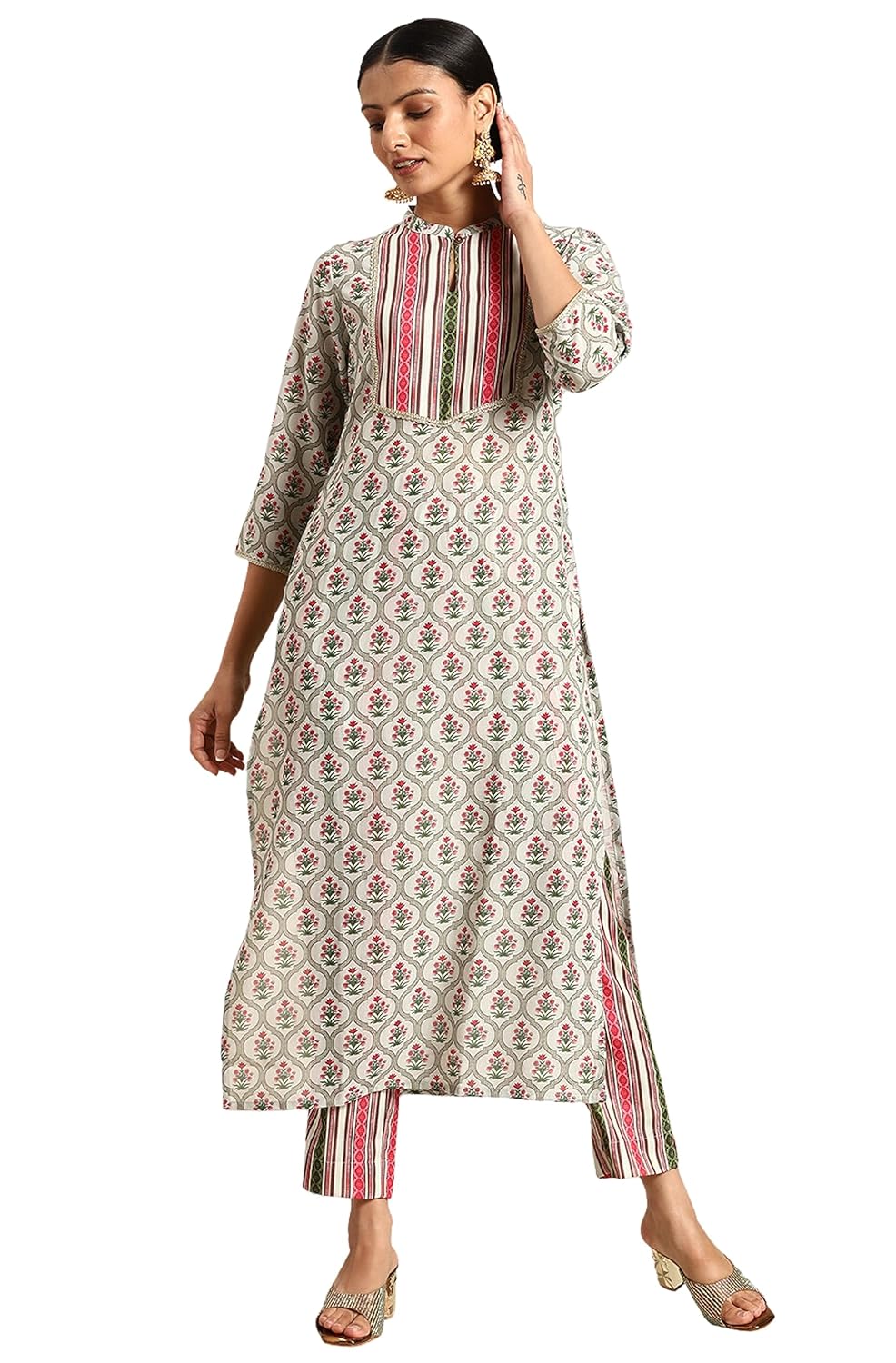 Janasya Women's Multicolor Moss Digital Floral Printed Kurta with Pant