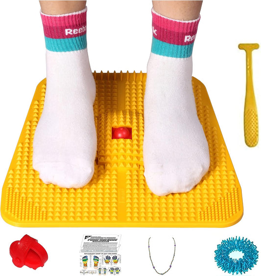 Acupressure Foot Mat Self Care Family Kit: Unlock Healing Potential with Sujok Ring, Thumb, Oral Care Tongue Cleaner, Foot n Hand Reflexology Chart, and Instruction Manual-AcuTouch