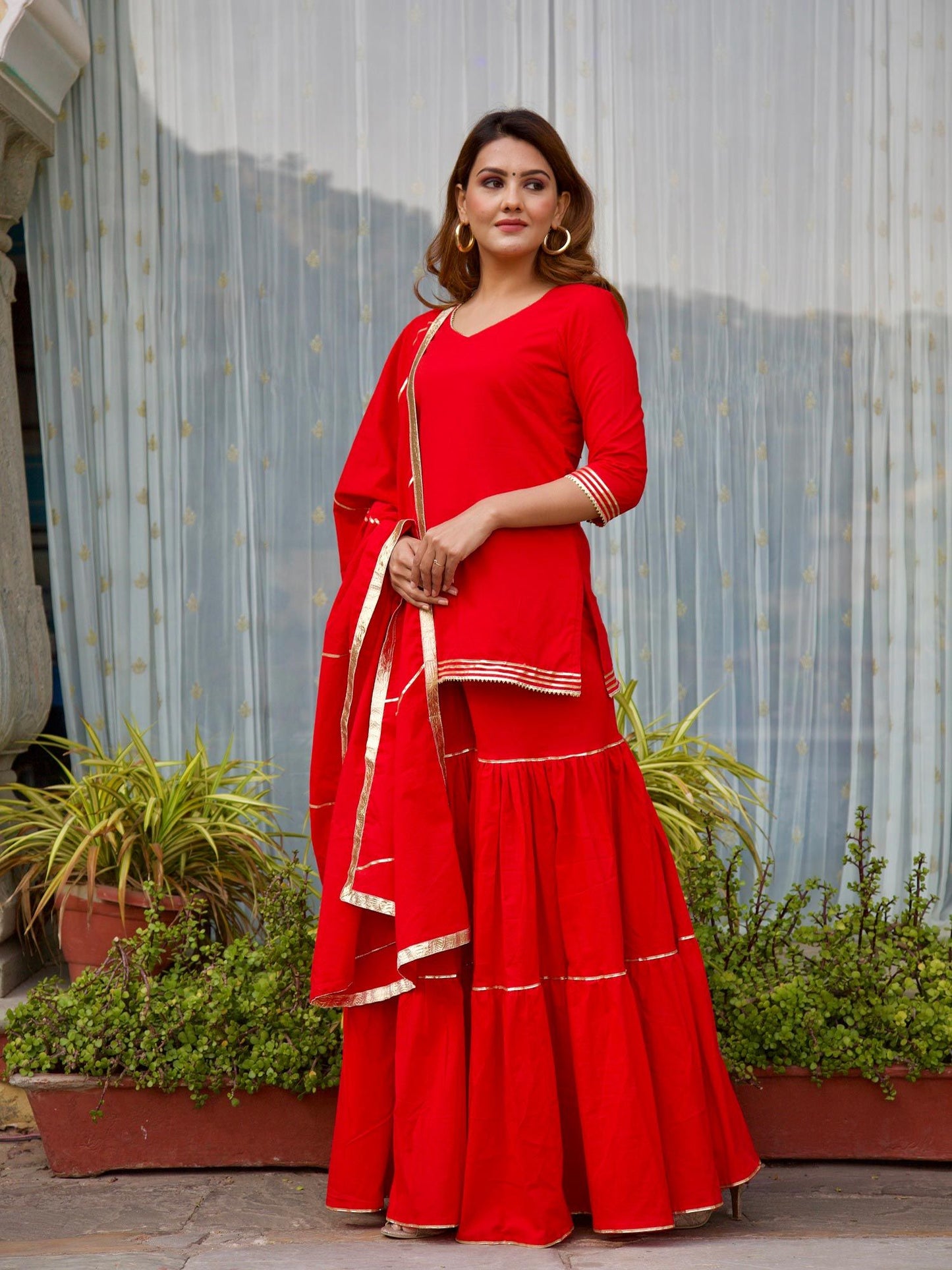 ONEWE INDIA Madhuri Sharara Set (Set of 3)