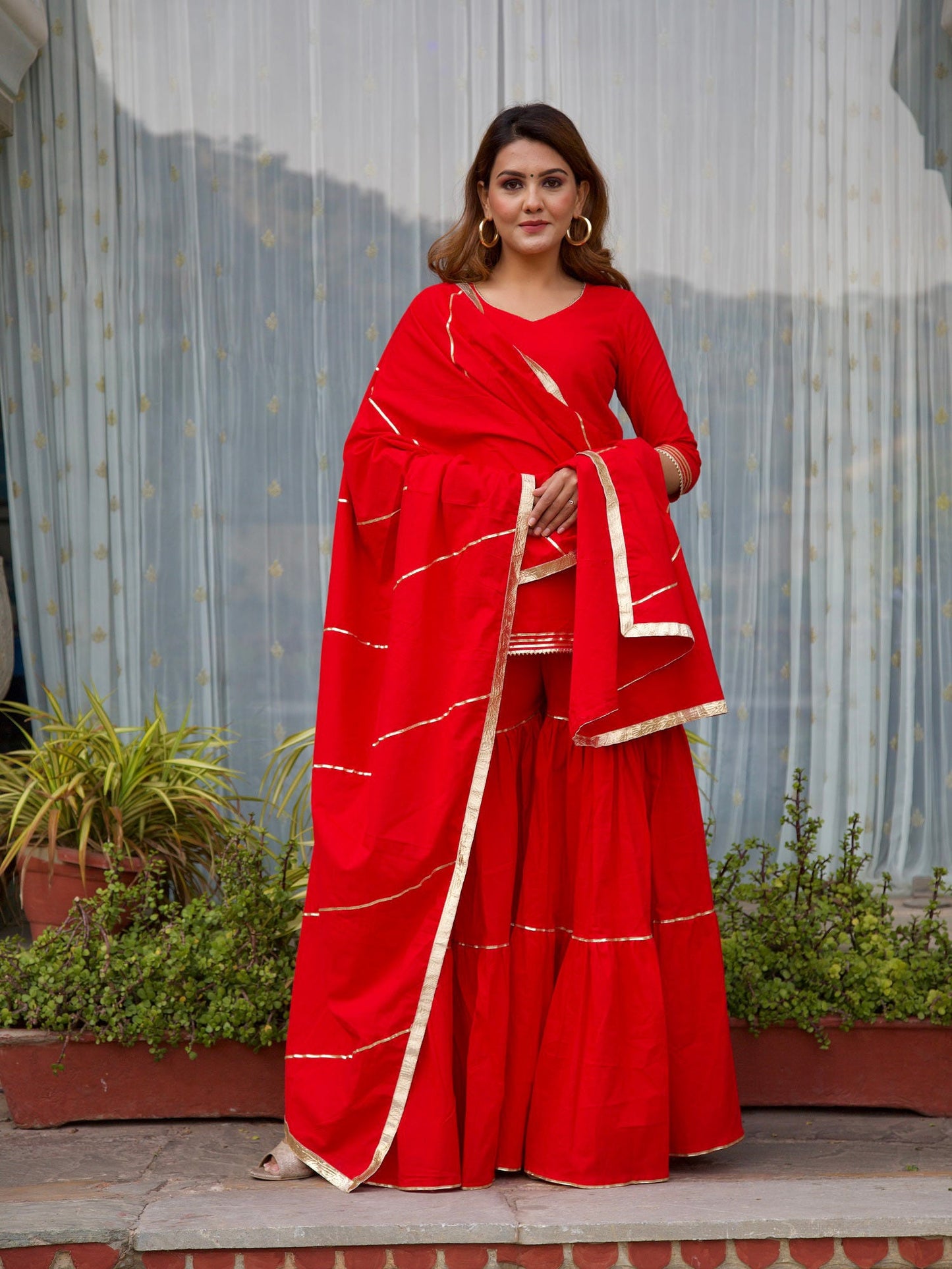 ONEWE INDIA Madhuri Sharara Set (Set of 3)