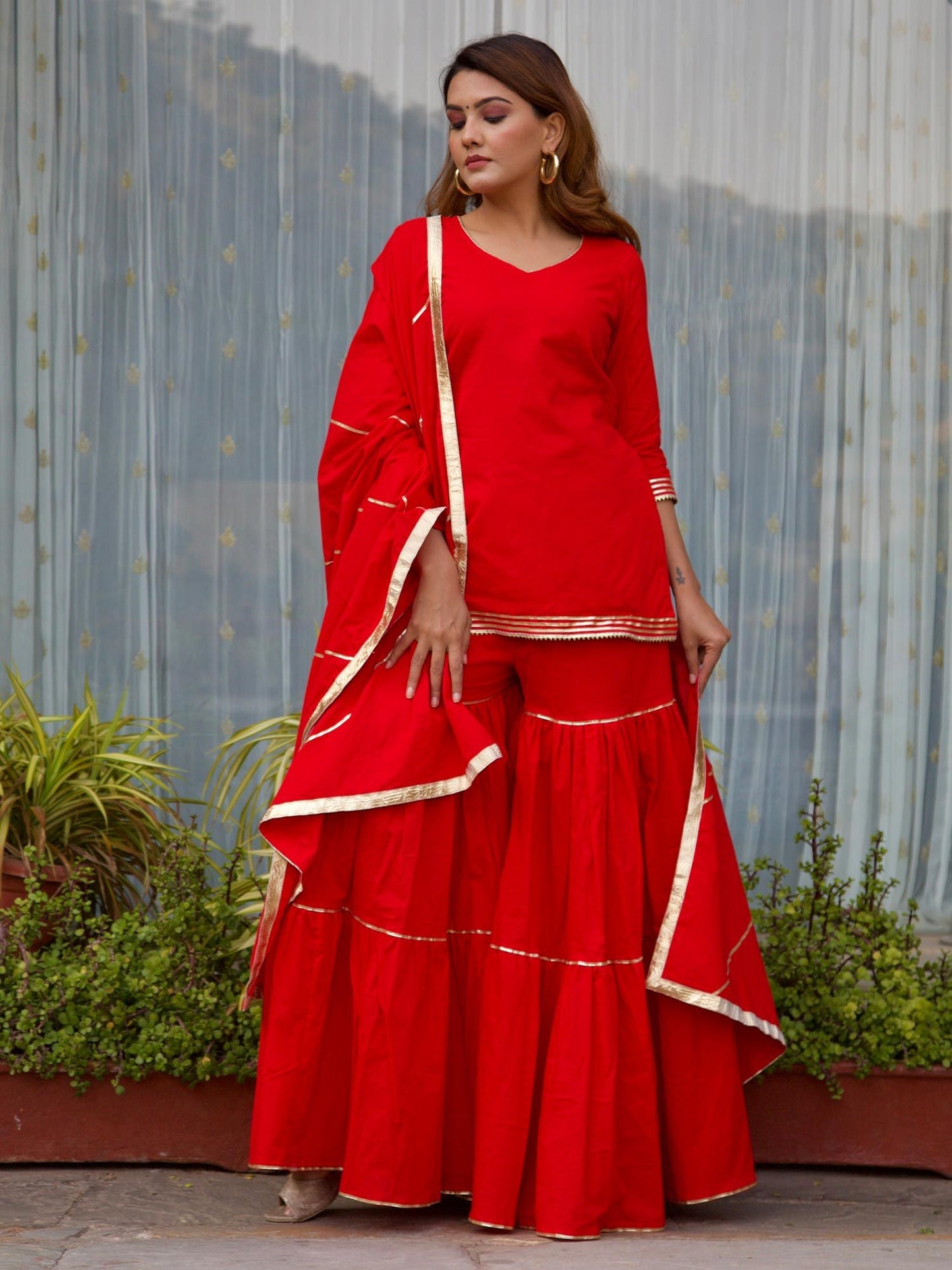 ONEWE INDIA Madhuri Sharara Set (Set of 3)