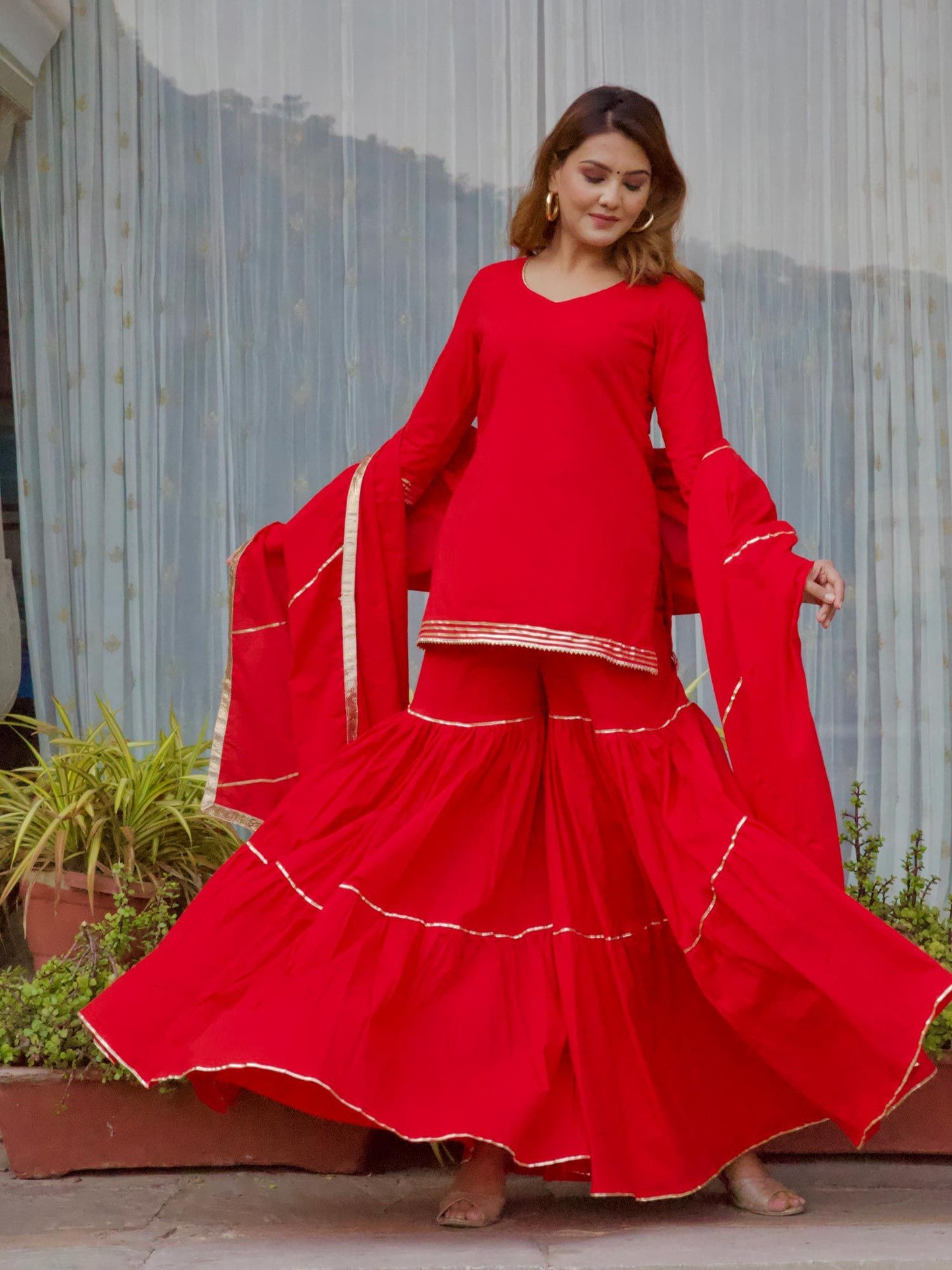 ONEWE INDIA Madhuri Sharara Set (Set of 3)