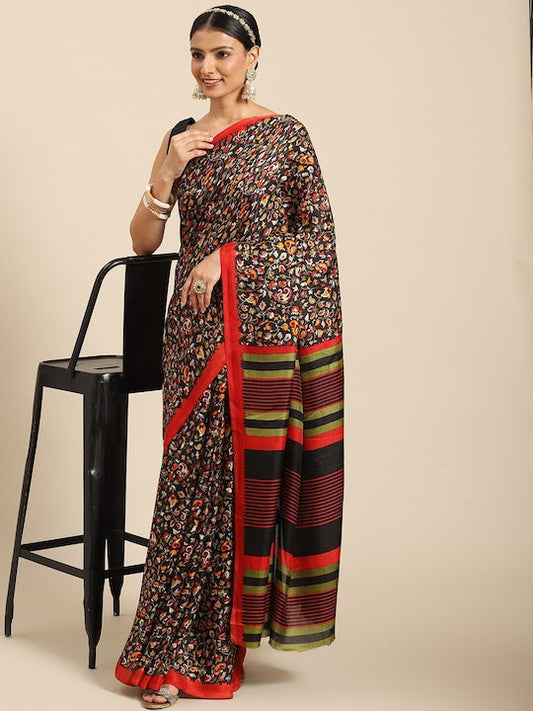 All about you Black & Red Floral Printed Saree
