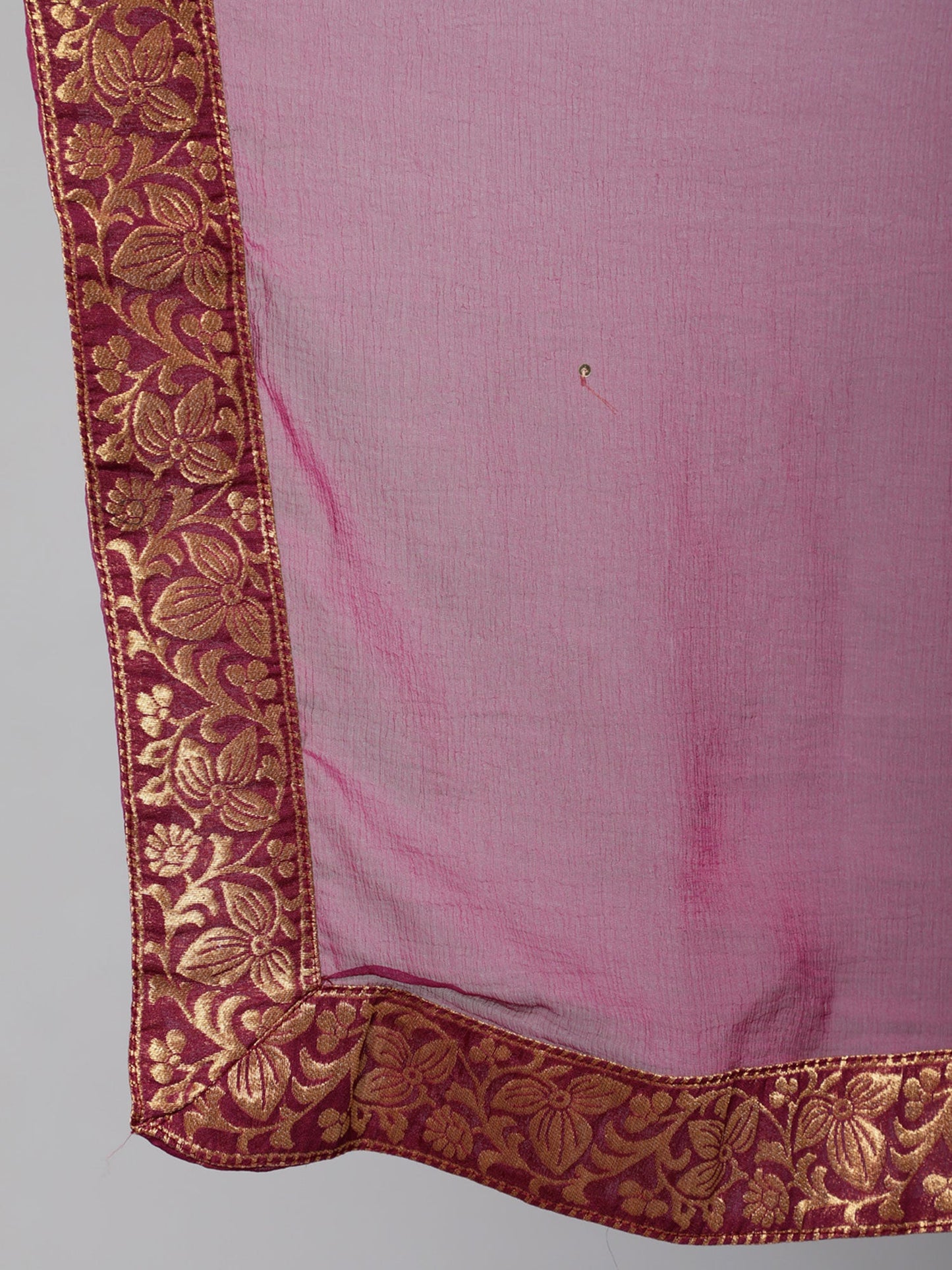 ISHIN womens Silk Blend Burgundy Foil Printed A-line Kurta Trouser Dupatta (Set of 3)