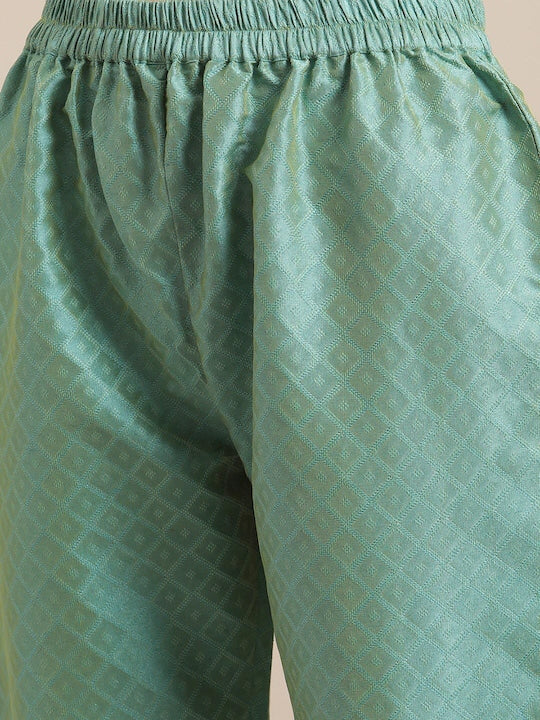 Varanga Women Sea Green Woven Design Kurta with Trousers & With Dupatta