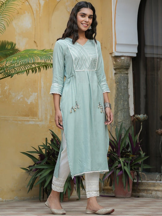 Juniper Ethnic Motif Yoke Design Thread Work A-Line Kurta