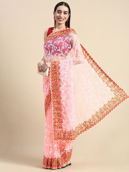 Kasee Floral Embroidered Net Saree