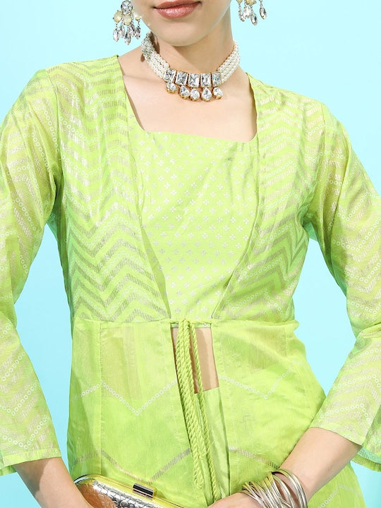 Vishudh Women Striped Viscose Rayon Kurta Set With Palazzo And Jacket