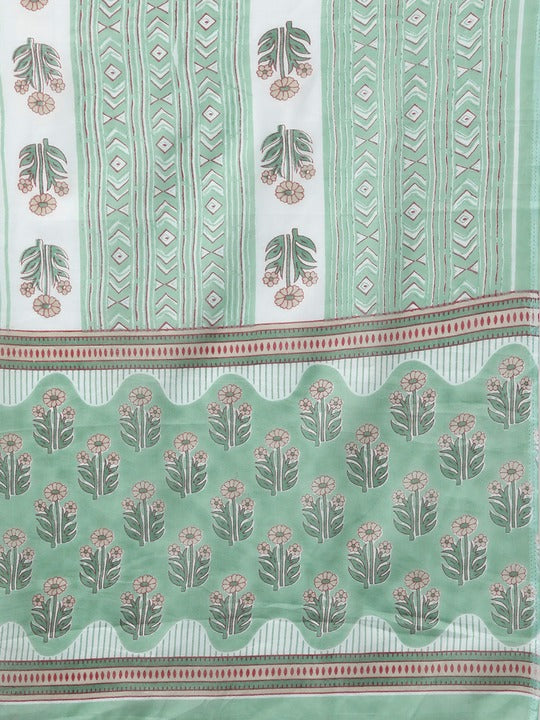 Yufta Women Floral Printed Gotta Patti Pure Cotton Kurta With Harem Pants & With Dupatta