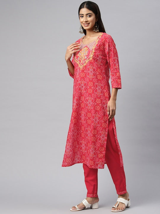 Readiprint Fashions Printed Regular Mirror Work Pure Cotton Kurta with Trousers