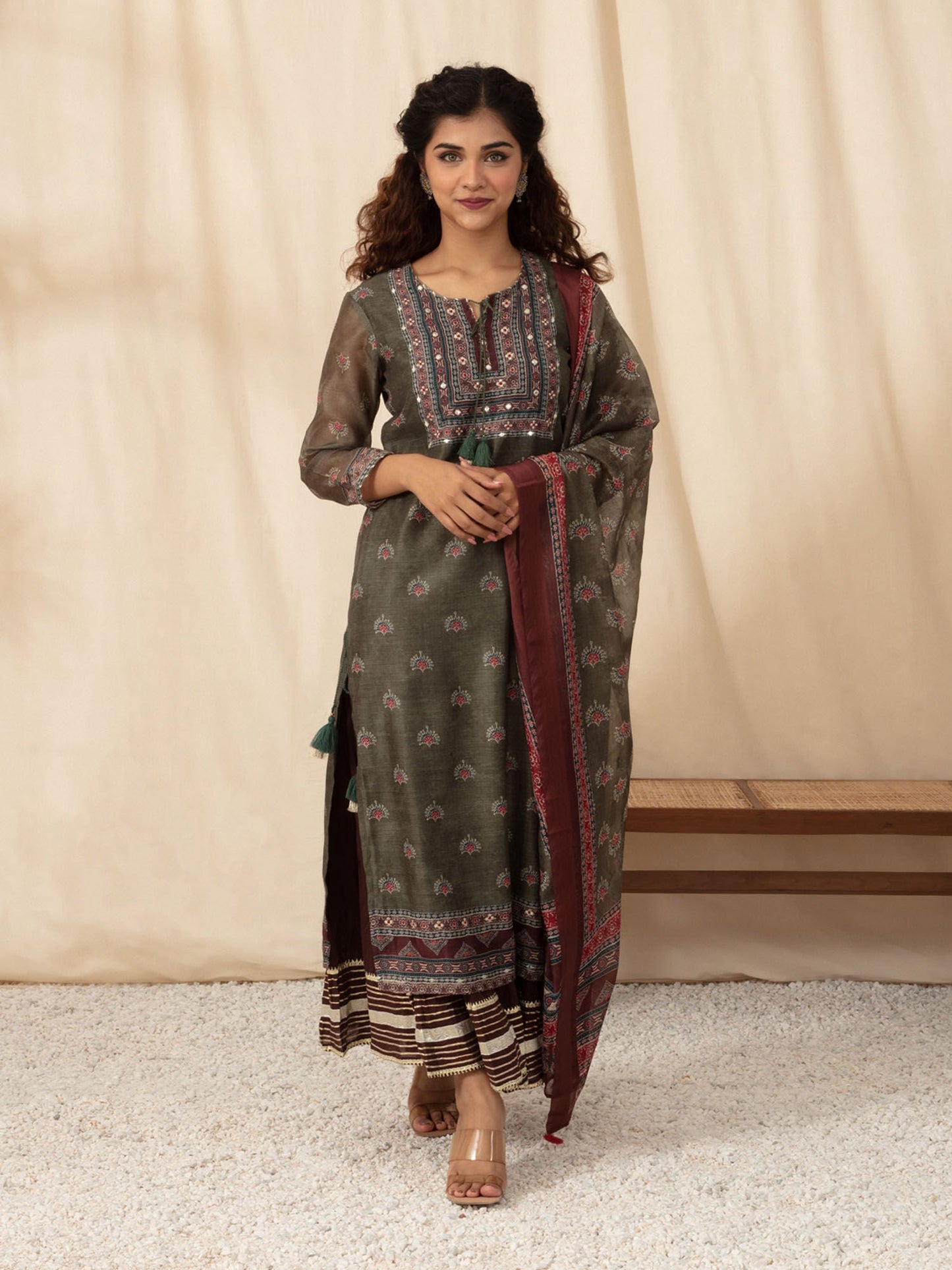 Likha Green Gotapatti Embroidered Kurta Sharara and Dupatta LIKSKD96 (Set of 3)