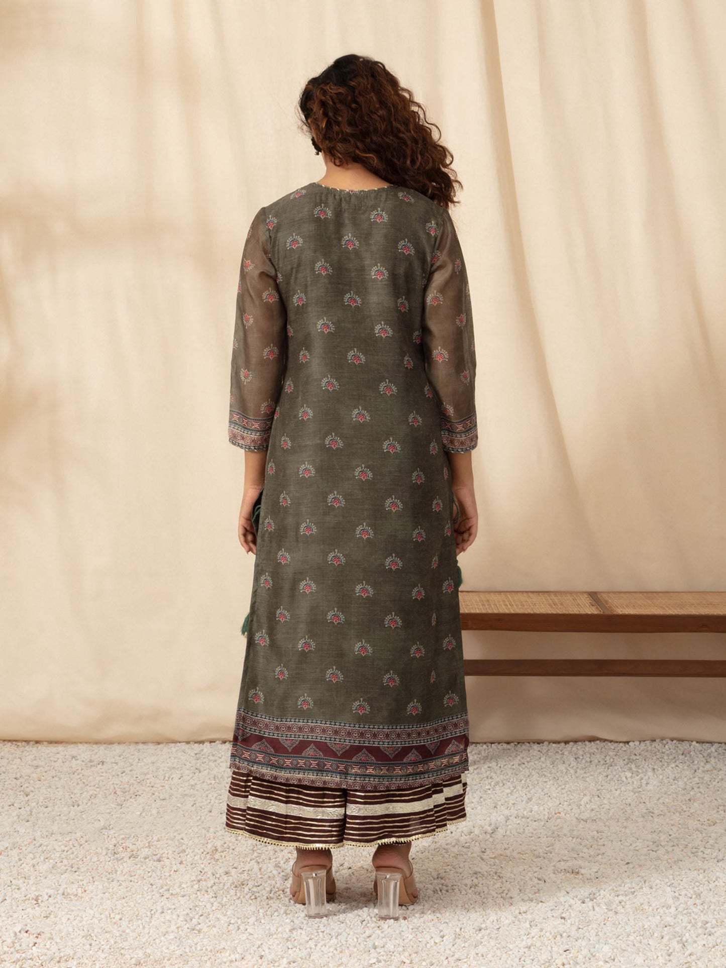 Likha Green Gotapatti Embroidered Kurta Sharara and Dupatta LIKSKD96 (Set of 3)