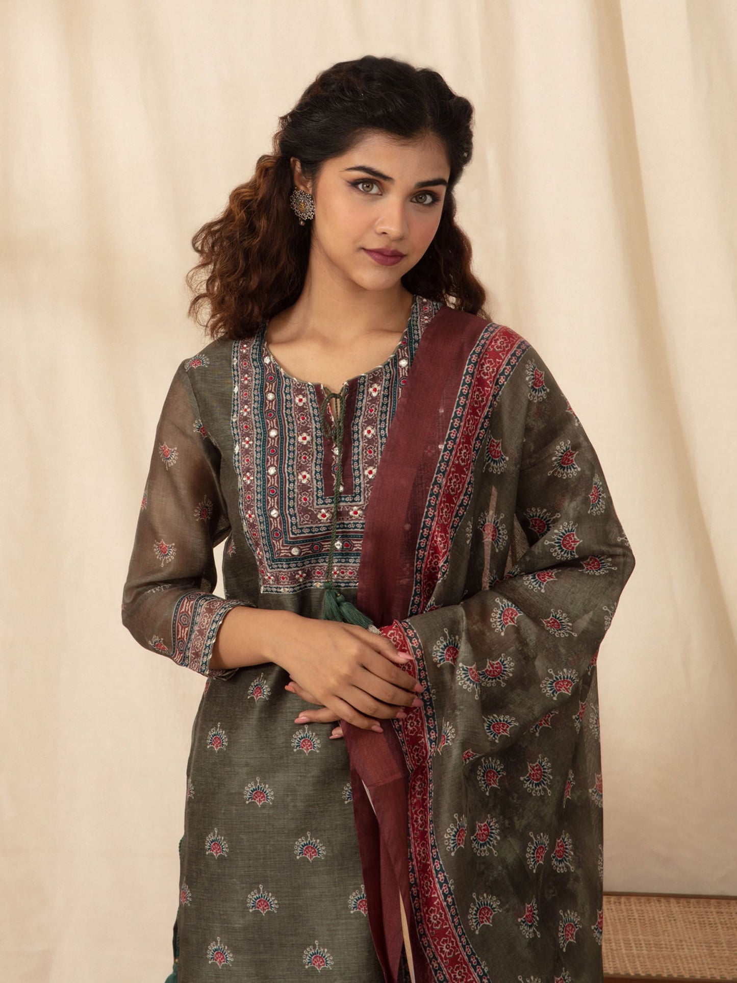 Likha Green Gotapatti Embroidered Kurta Sharara and Dupatta LIKSKD96 (Set of 3)