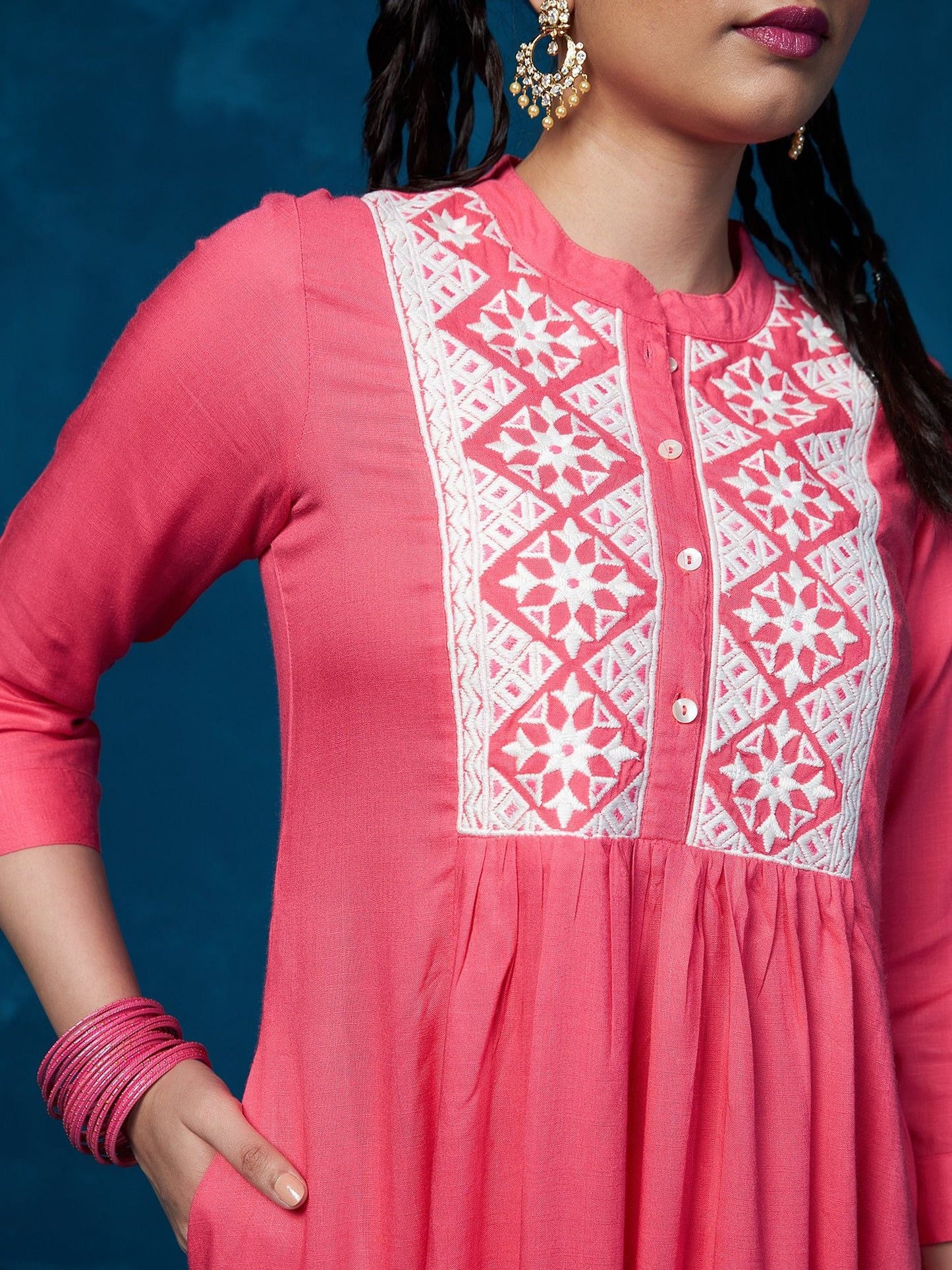 Likha Fuchsia Embroidered Flared Kurta LIKKUR92