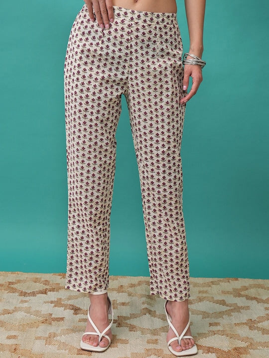 Vishudh Floral Printed Empire Anarkali Kurta with Trousers & Dupatta