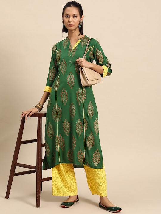 All about you Women Ethnic Motifs Printed Regular Liva Kurta & Trousers