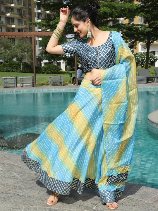 AKS Couture Leheriya Printed Gotta Patti Ready to Wear Lehenga & Blouse With Dupatta