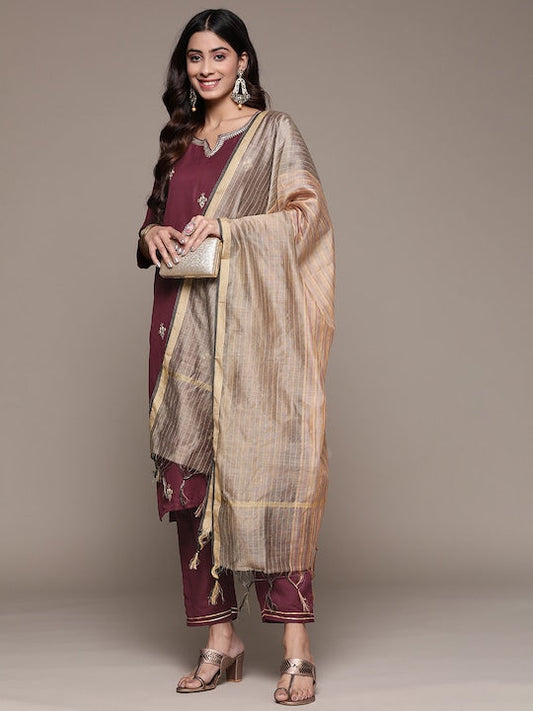 Anubhutee Women Ethnic Motifs Embroidered Mirror Work Kurta with Trousers & Dupatta