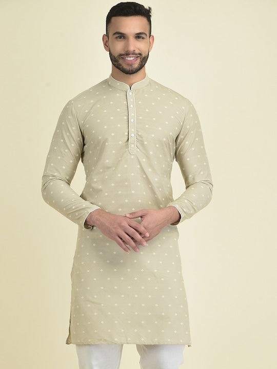 Deyann Men Woven Design Thread Work Cotton Kurta