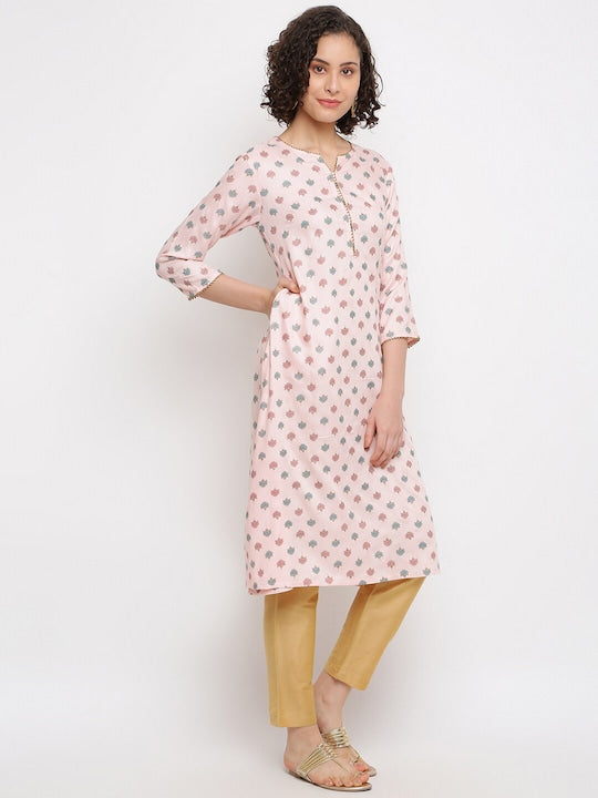 IMARA Floral Printed Gotta Patti Straight Kurta