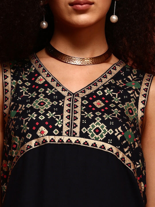 IMARA Ethnic Motifs Yoke Design Asymmetric A-Line Kurta With Trousers