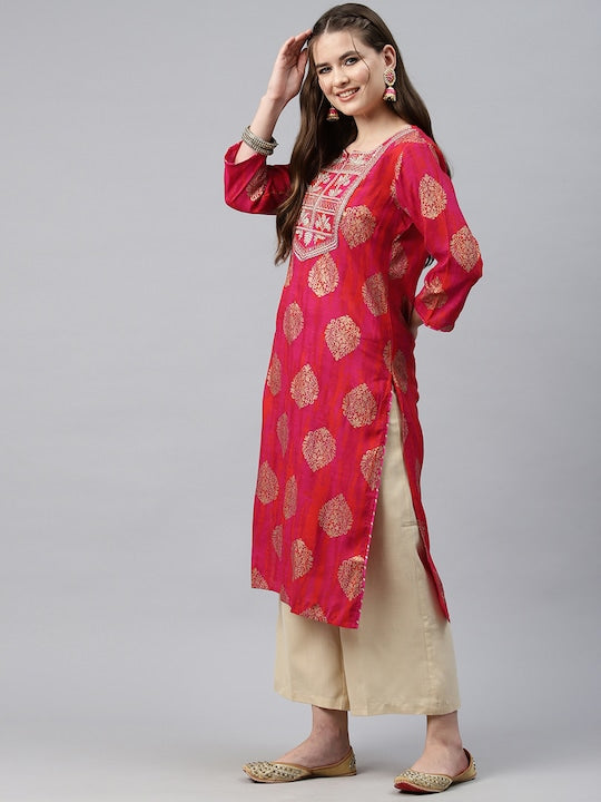 Readiprint Fashions Ethnic Motifs Embroidered Sequinned Pure Cotton Kurta
