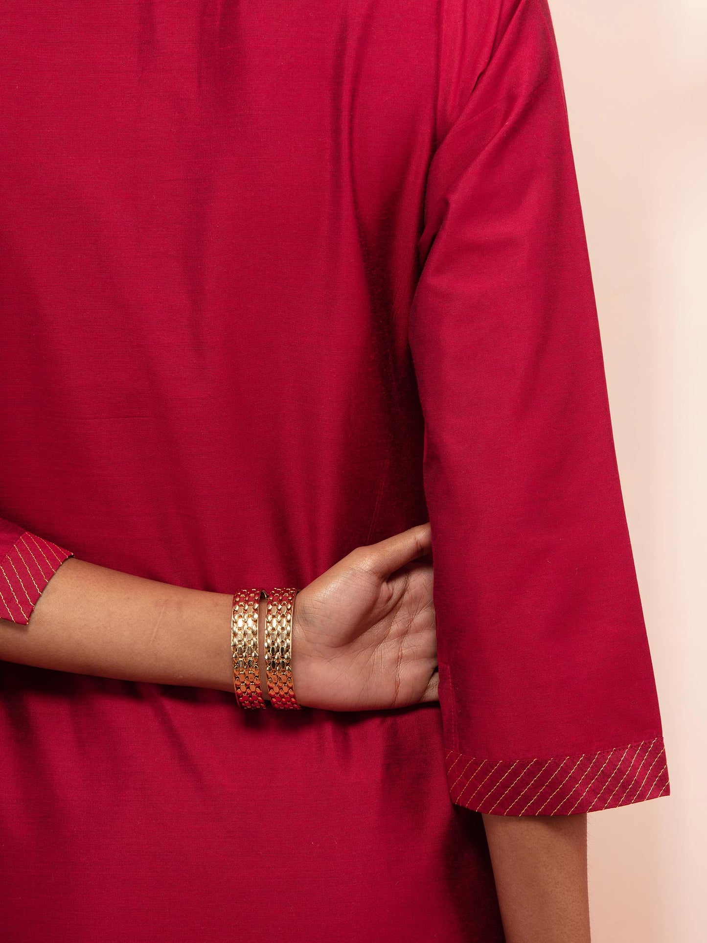 Likha Rangat Red Zari Thread Work Straight Kurta LIKKUR78