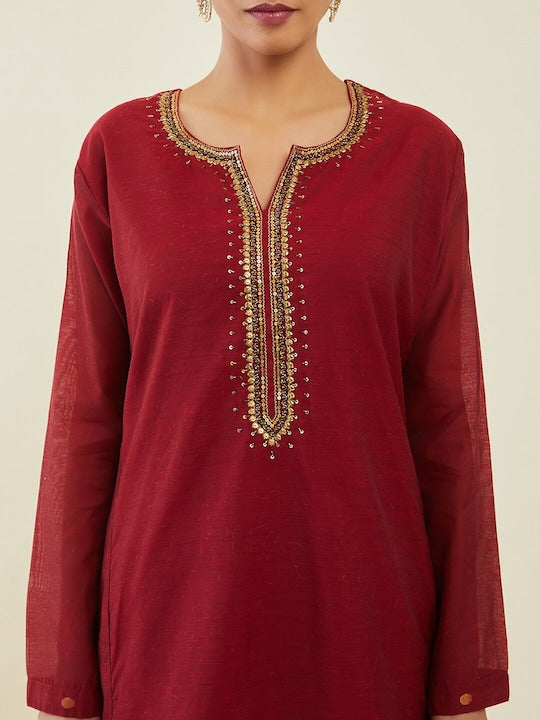Soch Women Beads and Stones Straight Kurta with Trousers & Dupatta