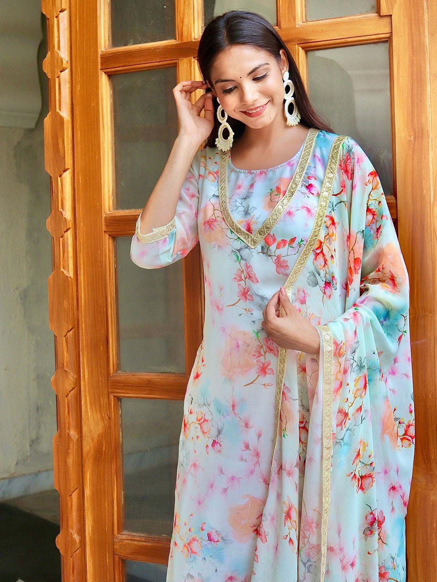 ONEWE INDIA Aaliya Suit Set (Set of 3) - Rose Gold