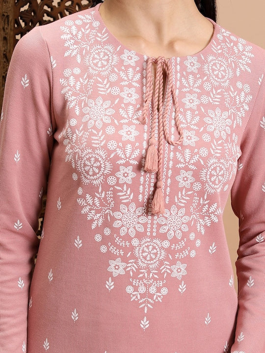 Vishudh Ethnic Motifs Printed Tie-Up Neck Straight Kurta