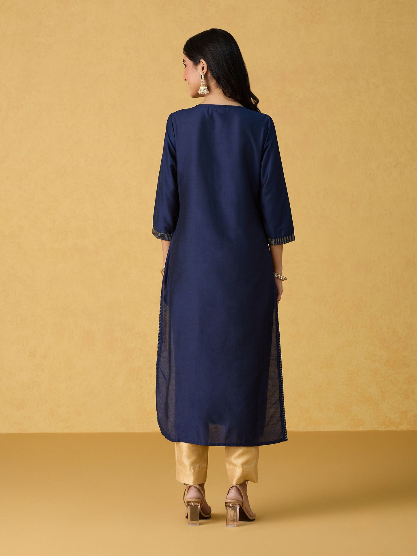 Likha Viscose Silk Navy Zari Thread Work Straight Kurta