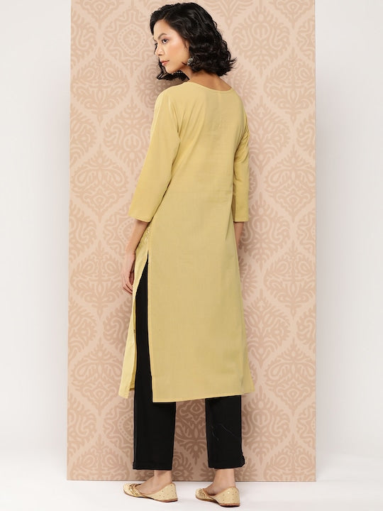 Yufta Floral Embroidered Chikankari Cotton Kurta