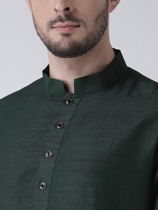 Deyann Men Green & Silver-Coloured Solid Kurta with Patiala