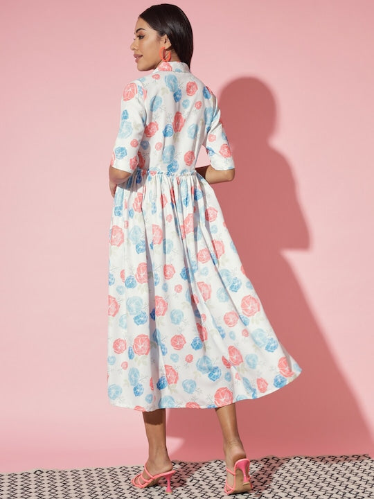 Myshka Floral Print Fit & Flare Midi Dress