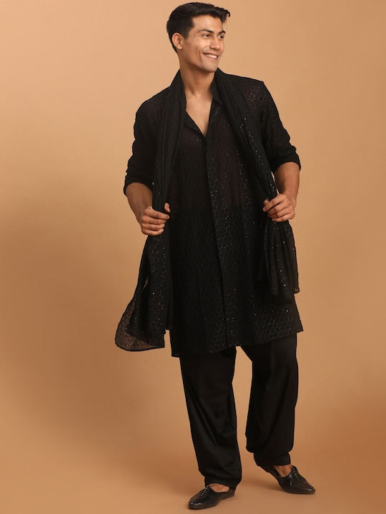 Vastramay Embroidered Sequinned Kurta with Pyjamas & Dupatta