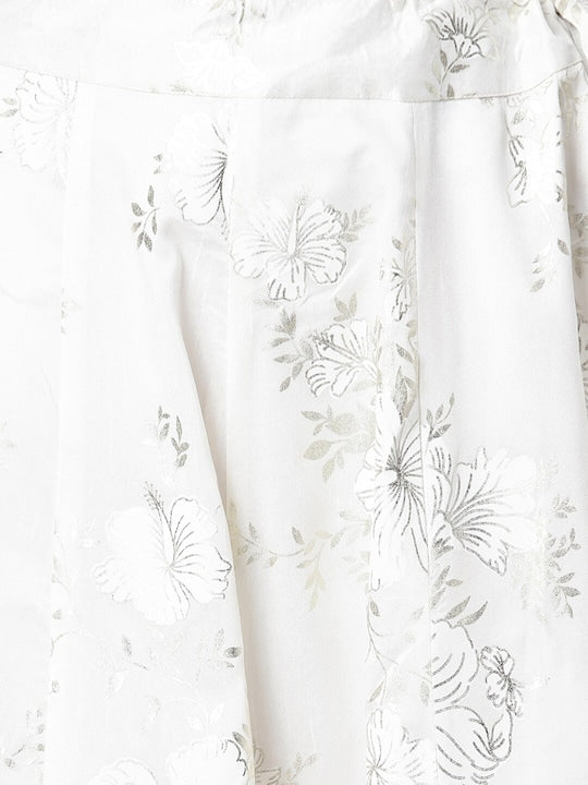 Janasya Women White Foil Floral Printed Lehenga Choli With Dupatta