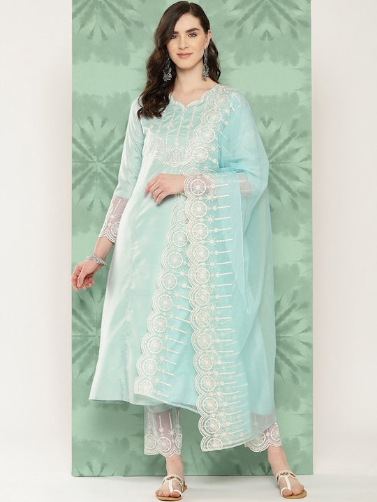 Yufta Women Ethnic Motifs Embroidered Regular Kurta with Trousers & With Dupatta