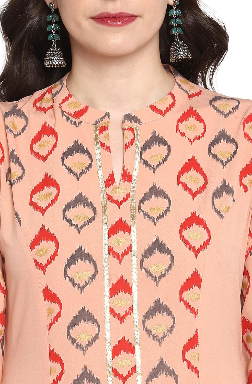 Janasya Women's Peach Poly Crepe A-line Kurta